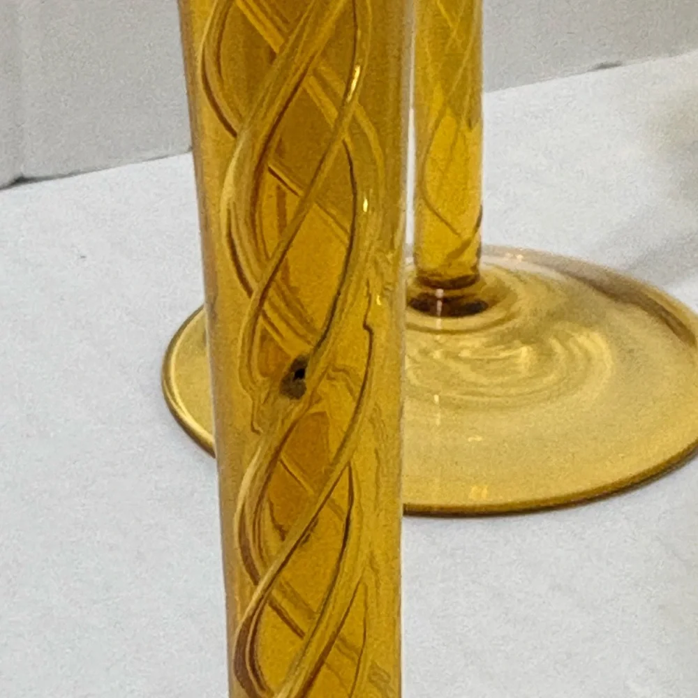 Vintage MCM Eisch Pirouette Amber Glasses, Air Twist Space Age Orbital Pattern 4